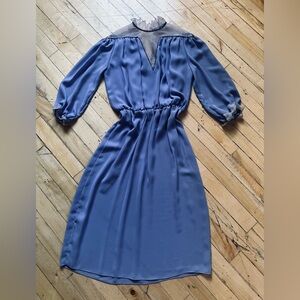 Women's Periwinkle Blue Midi Dress with beaded V-Neck and Elastic Waist